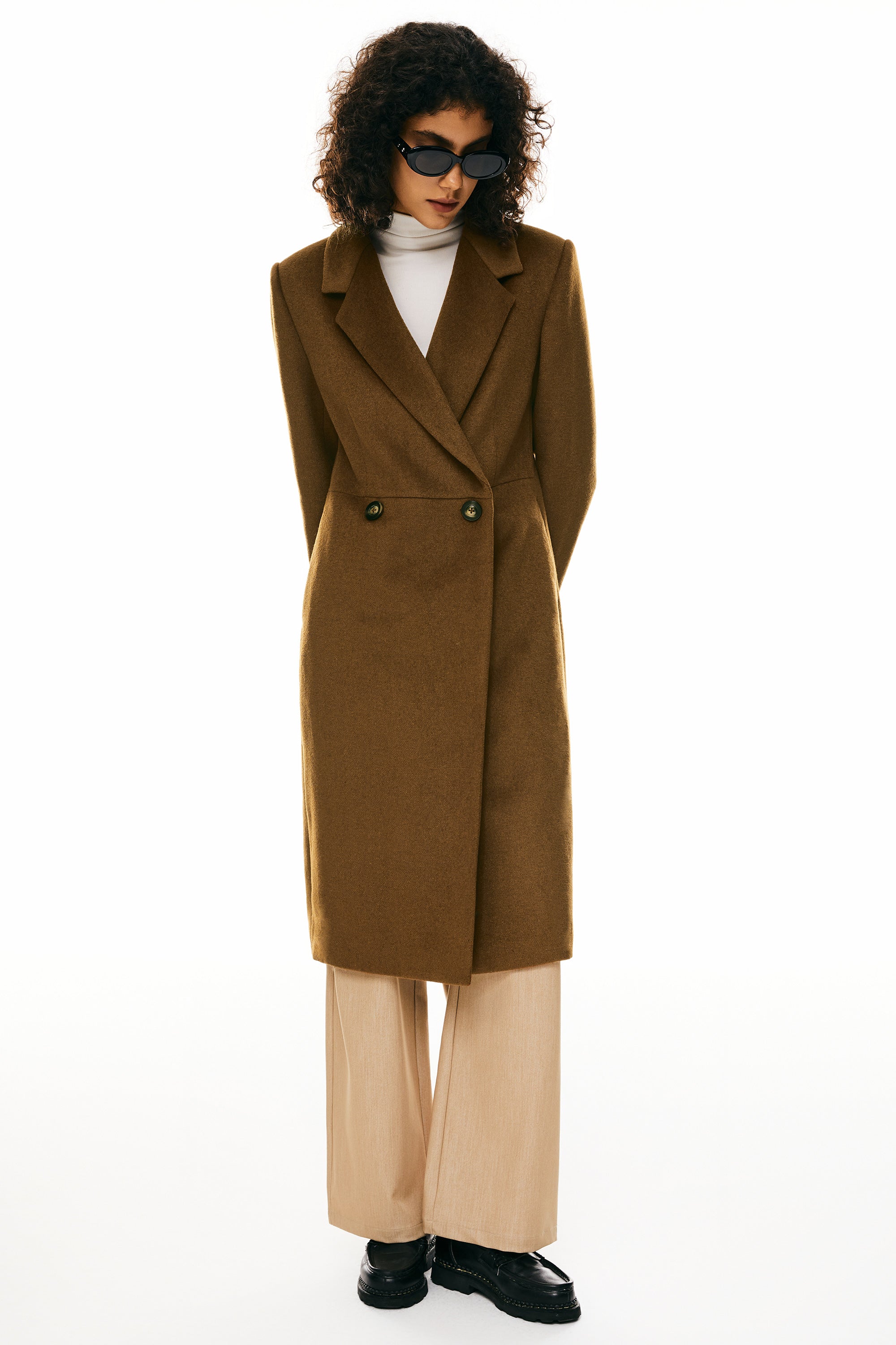 Double Breasted Pea Wool Coat - Image 4