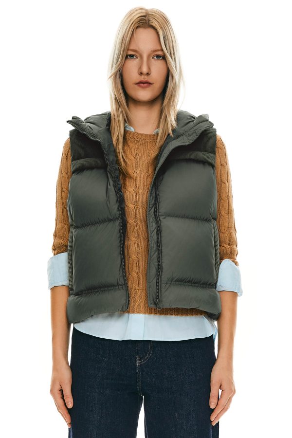 Hooded Puffer Down Vest Cropped Zip Up Lightweight - Image 11