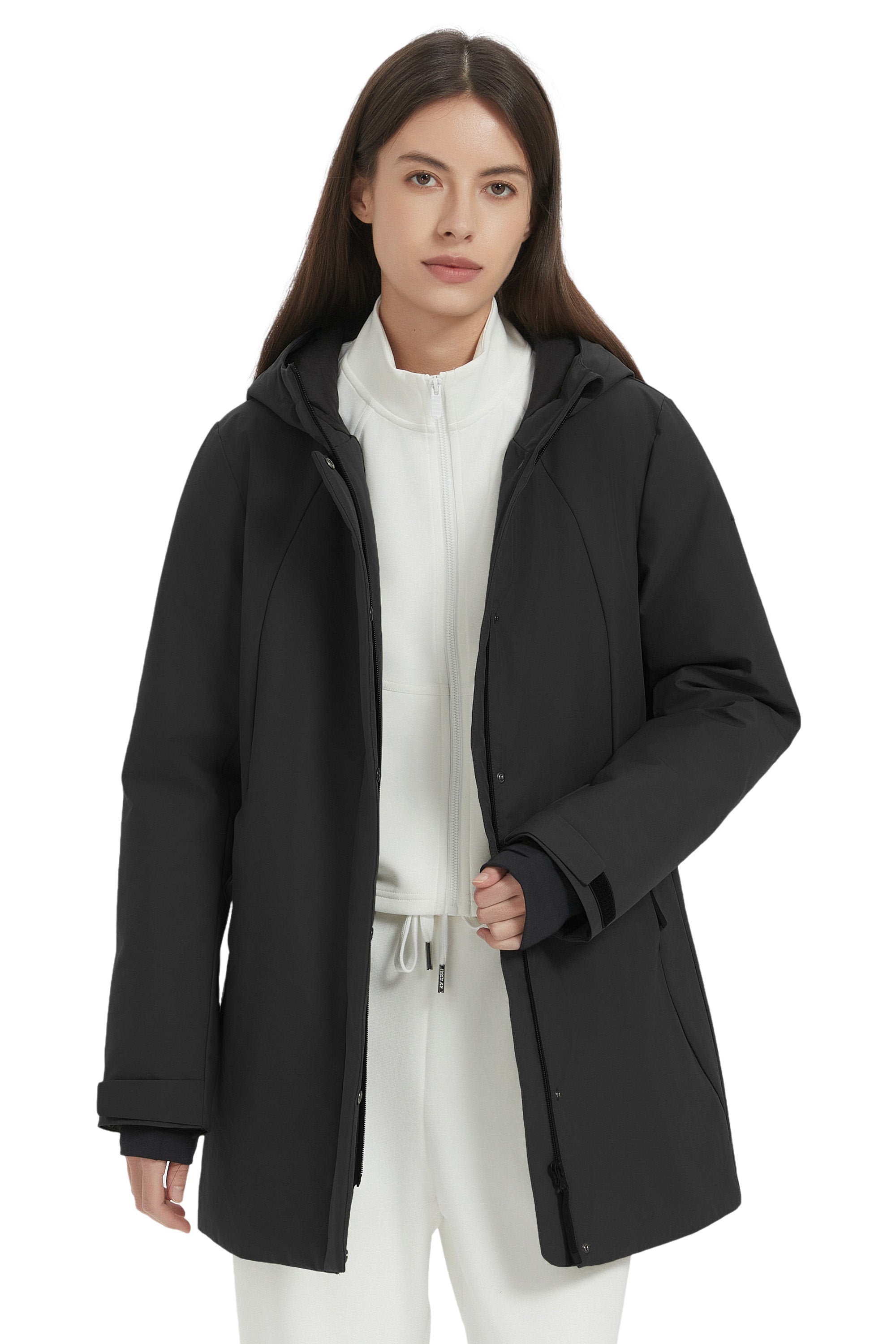 Hooded Winter Warm Parka Jacket Full Zip Lightweight - Image 2
