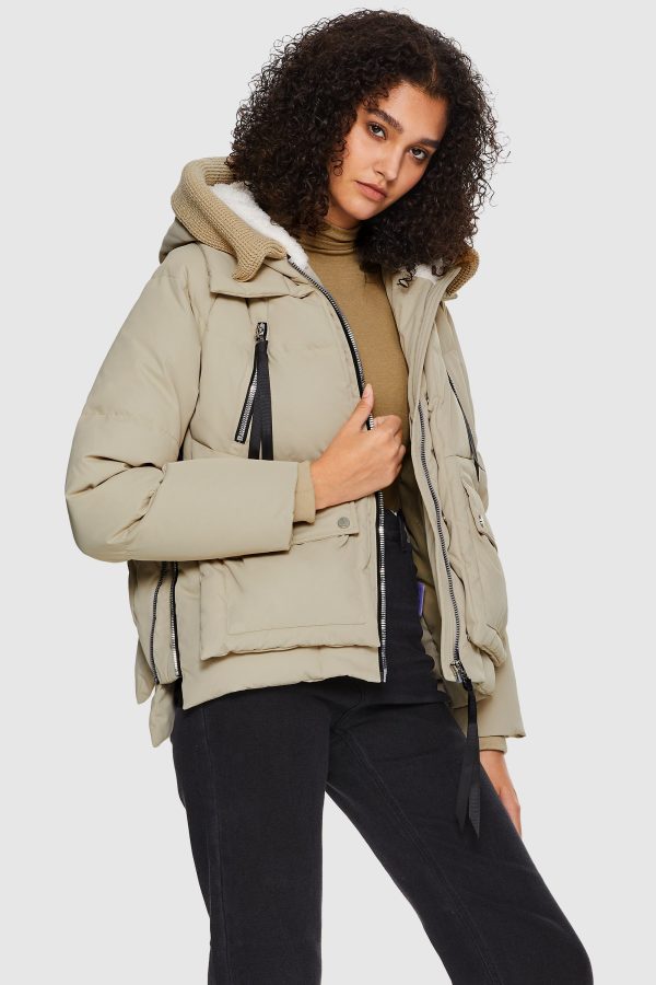 092 Colorlay Knitted Brim Hooded Down Coat - Image 12