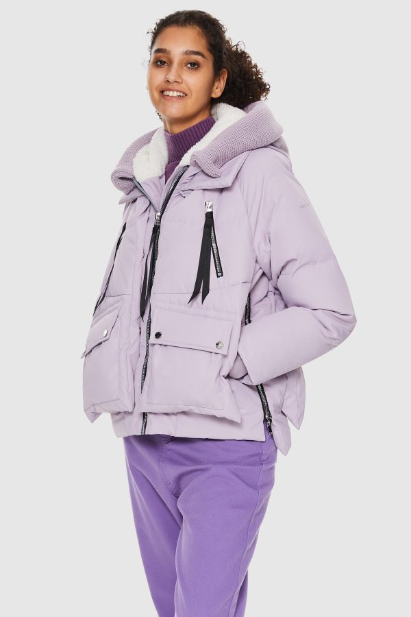 092 Colorlay Knitted Brim Hooded Down Coat - Image 2