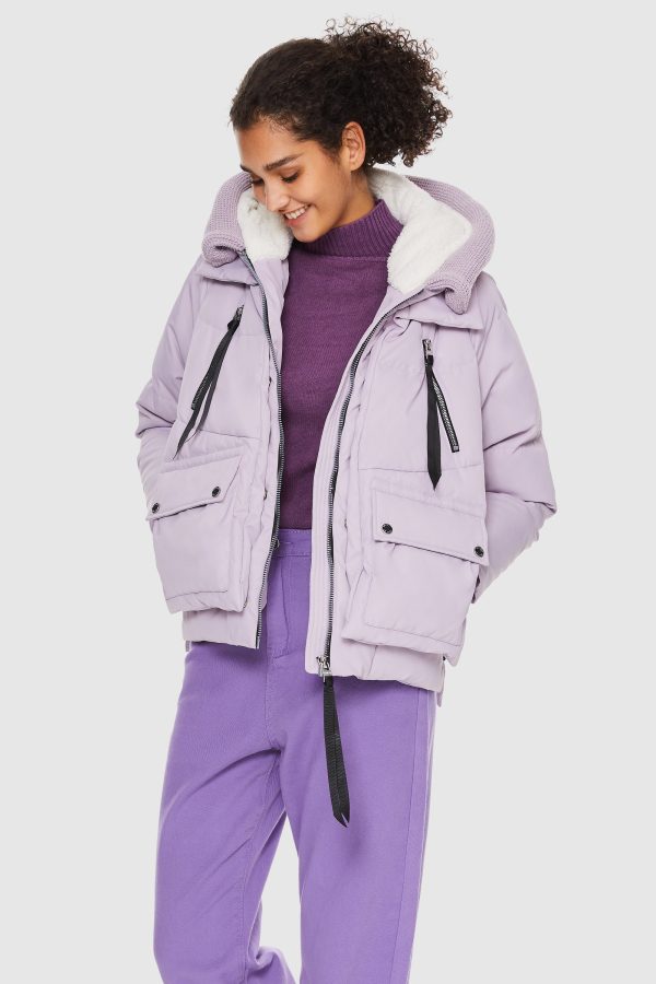 092 Colorlay Knitted Brim Hooded Down Coat - Image 3