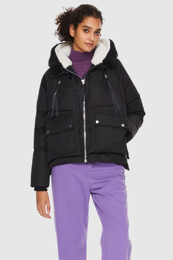092 Colorlay Knitted Brim Hooded Down Coat - Image 6