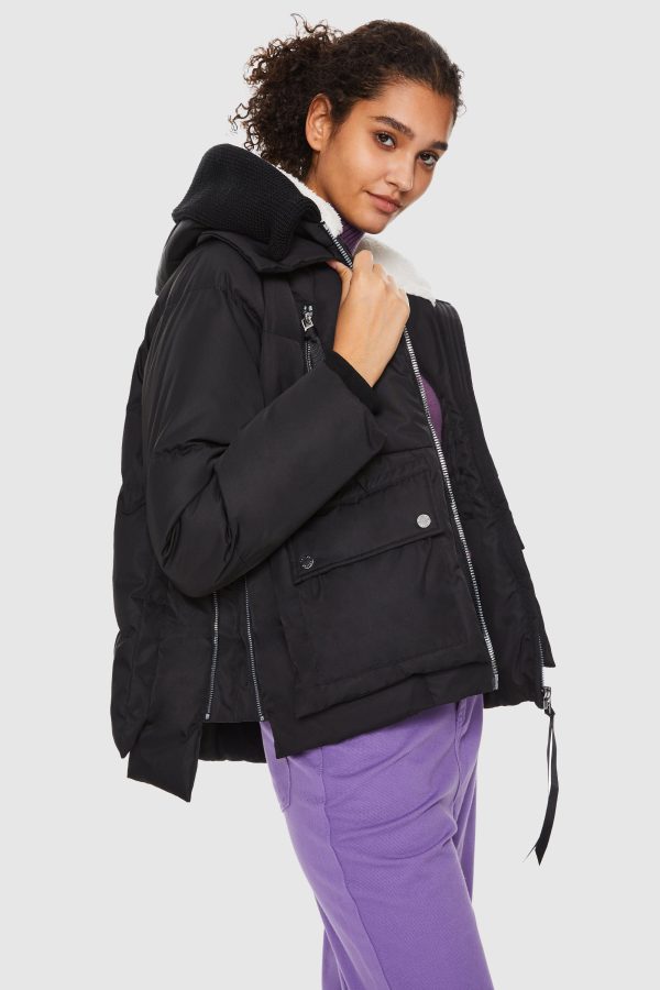 092 Colorlay Knitted Brim Hooded Down Coat - Image 8