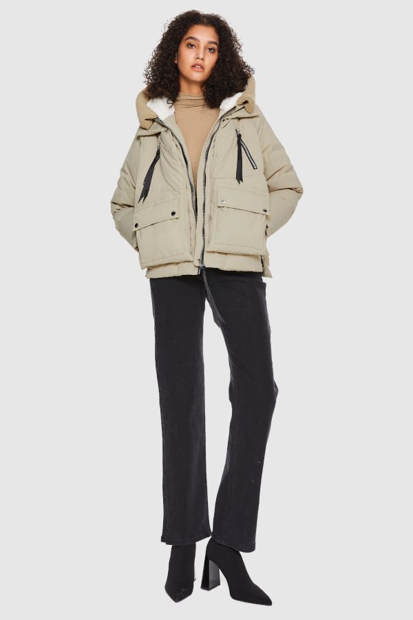 092 Colorlay Knitted Brim Hooded Down Coat - Image 9