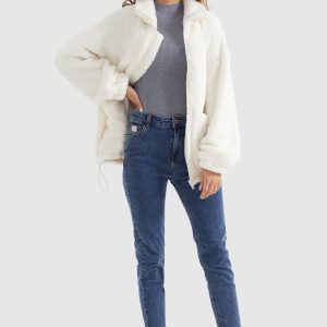 Drawstring Hem Fleece Zip-Up