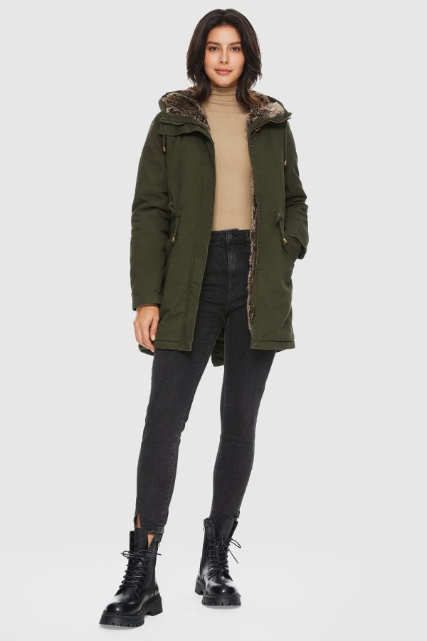 Faux Fur Lined Military Fleece Parka Jacket - Image 5