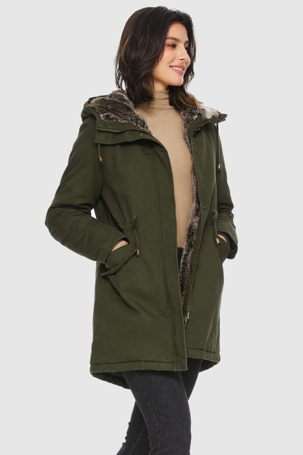 Faux Fur Lined Military Fleece Parka Jacket - Image 7