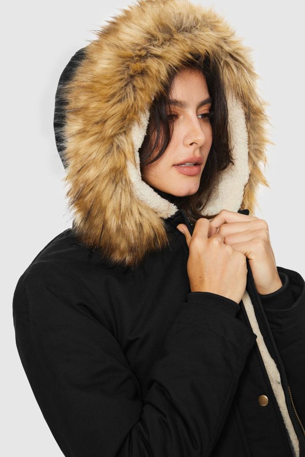 Faux Fur Thickened Hooded Parka Jacket - Image 12