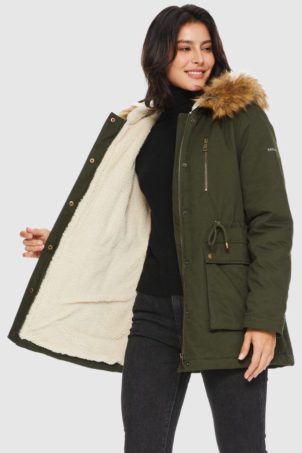 Faux Fur Thickened Hooded Parka Jacket - Image 3