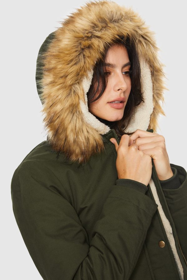 Faux Fur Thickened Hooded Parka Jacket - Image 4