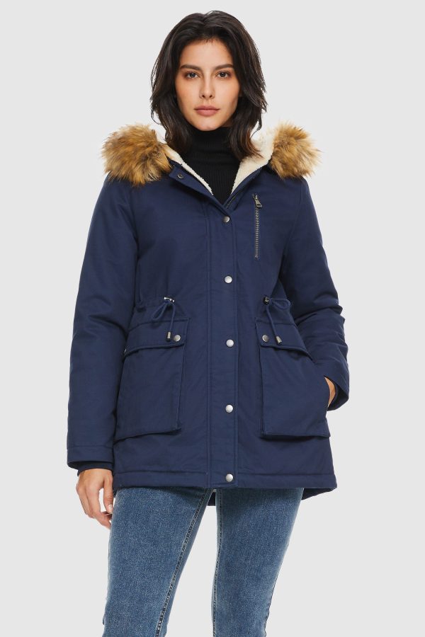 Faux Fur Thickened Hooded Parka Jacket - Image 6