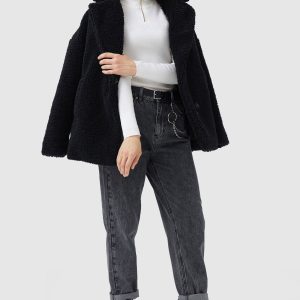 Fuzzy Fleece Lapel Down Coat