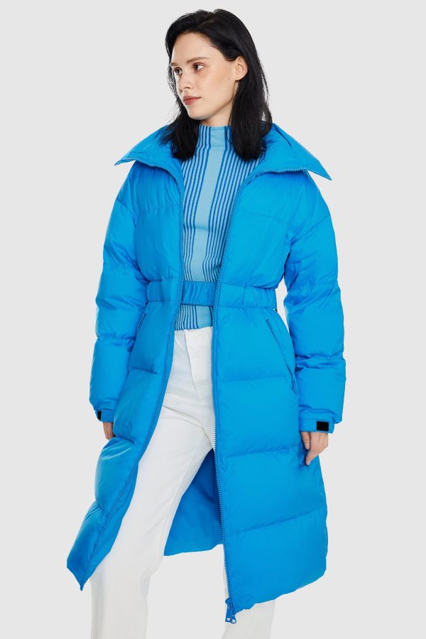 Long Down Puffer Jacket with Velcro Belt - Image 2