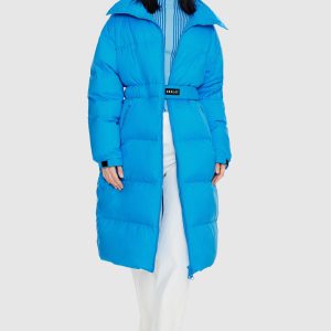 Long Down Puffer Jacket with Velcro Belt