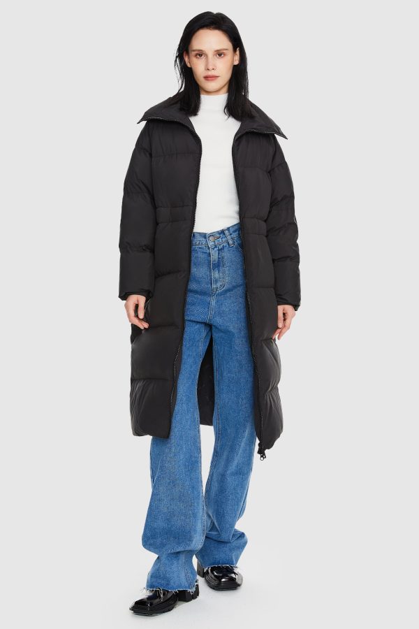 Long Down Puffer Jacket with Velcro Belt - Image 5