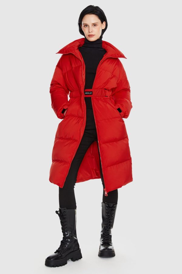 Long Down Puffer Jacket with Velcro Belt - Image 9