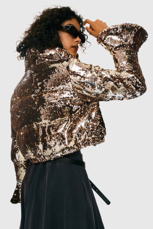 Sequin Fashion Petite Down Jacket with Stand Collar - Image 14