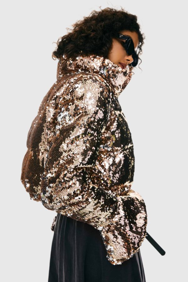 Sequin Fashion Petite Down Jacket with Stand Collar - Image 15