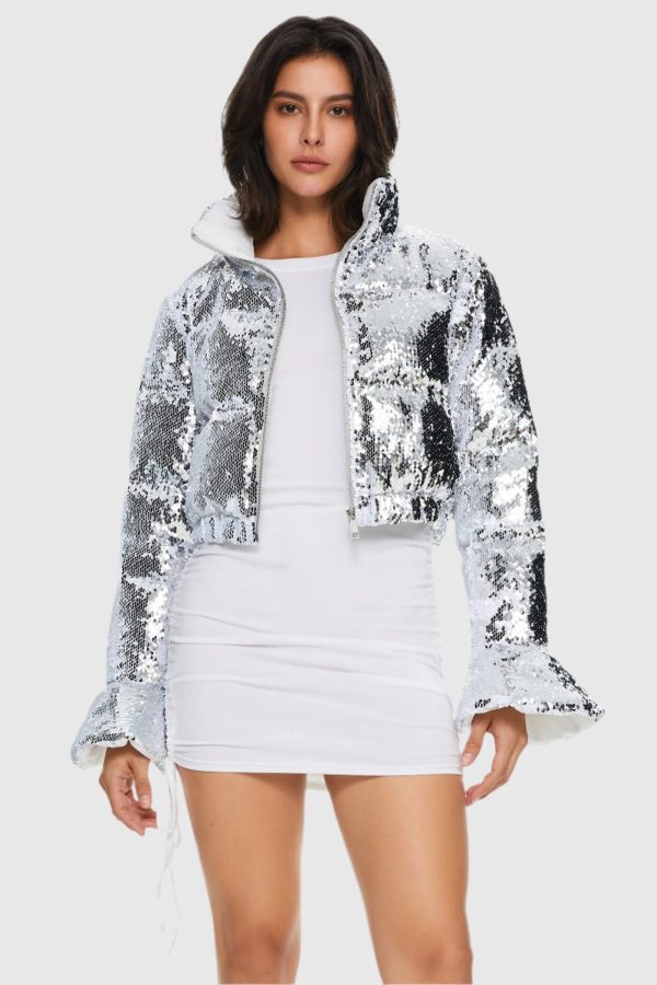 Sequin Fashion Petite Down Jacket with Stand Collar - Image 2