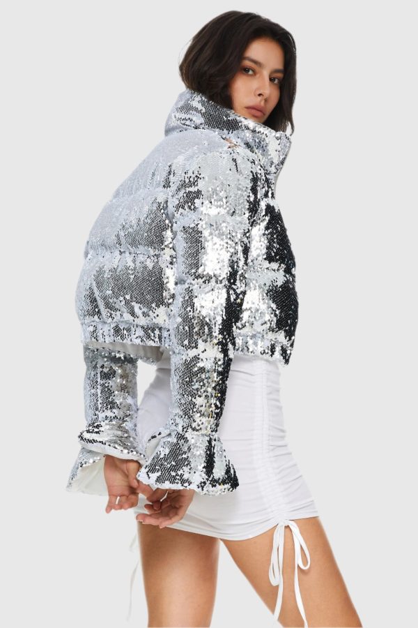 Sequin Fashion Petite Down Jacket with Stand Collar - Image 4