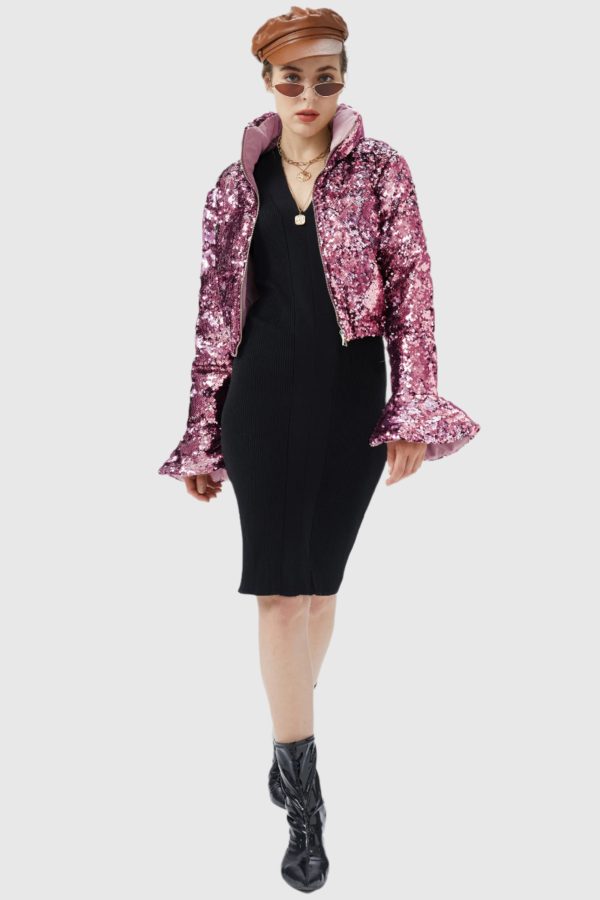 Sequin Fashion Petite Down Jacket with Stand Collar - Image 16