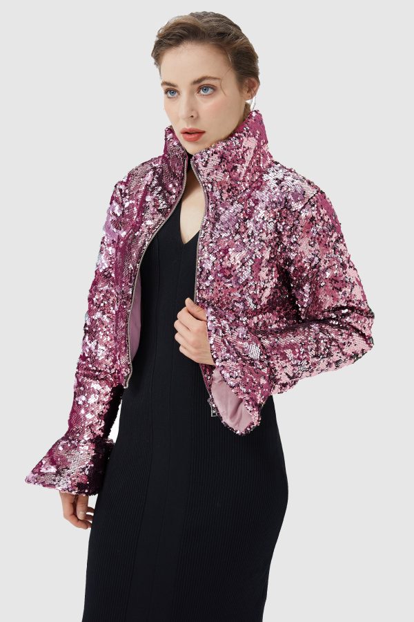 Sequin Fashion Petite Down Jacket with Stand Collar - Image 17