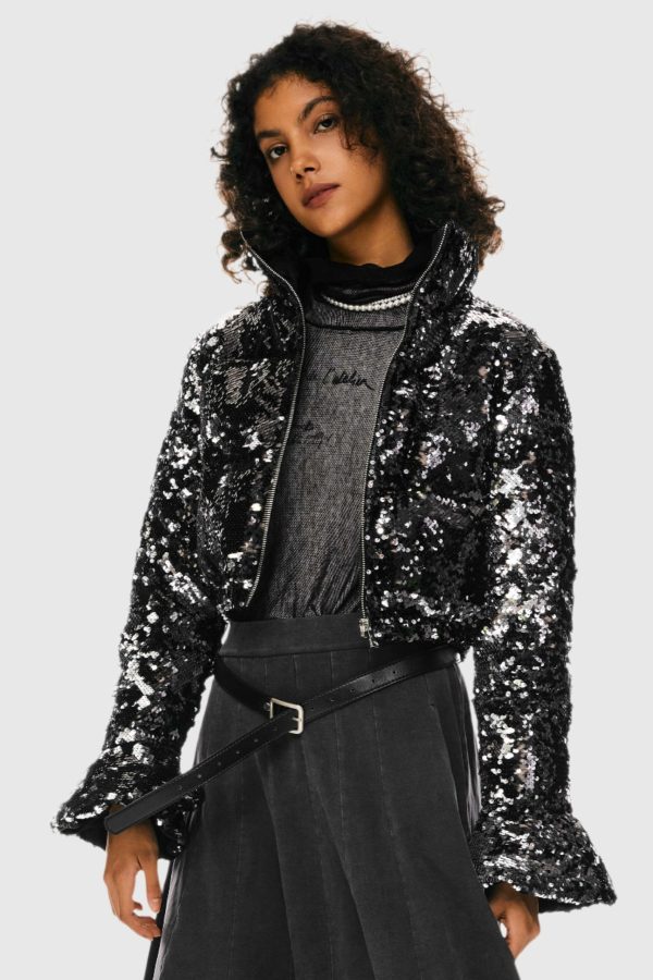 Sequin Fashion Petite Down Jacket with Stand Collar - Image 6