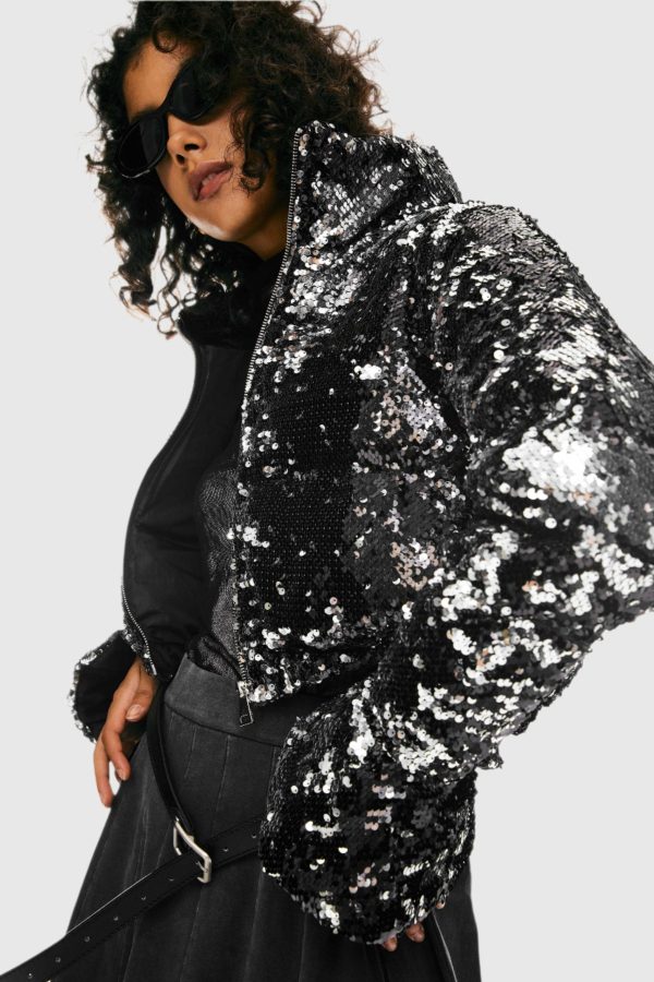 Sequin Fashion Petite Down Jacket with Stand Collar - Image 9