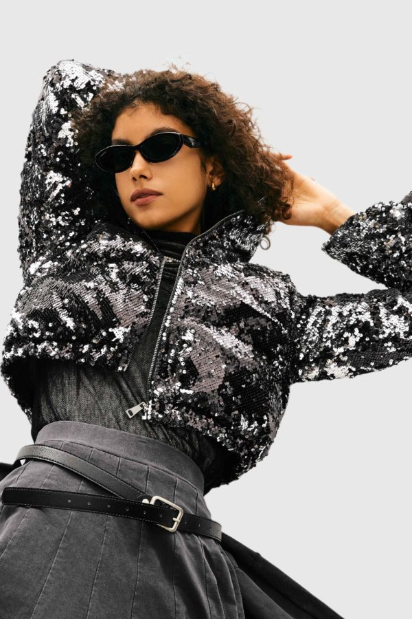Sequin Fashion Petite Down Jacket with Stand Collar - Image 10