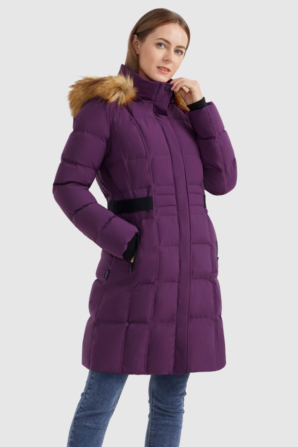 Solid Faux Fur Trim Hood Puffer Down Coat - Image 2