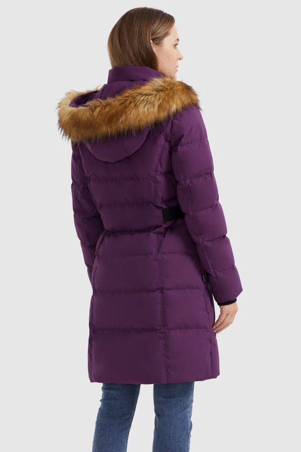 Solid Faux Fur Trim Hood Puffer Down Coat - Image 3