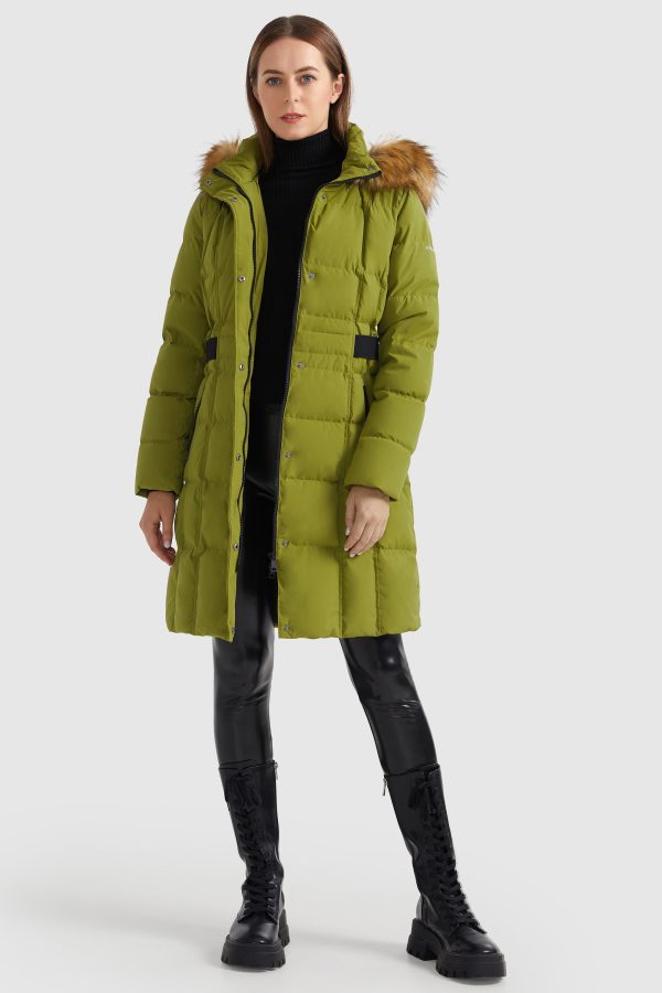 Solid Faux Fur Trim Hood Puffer Down Coat - Image 5