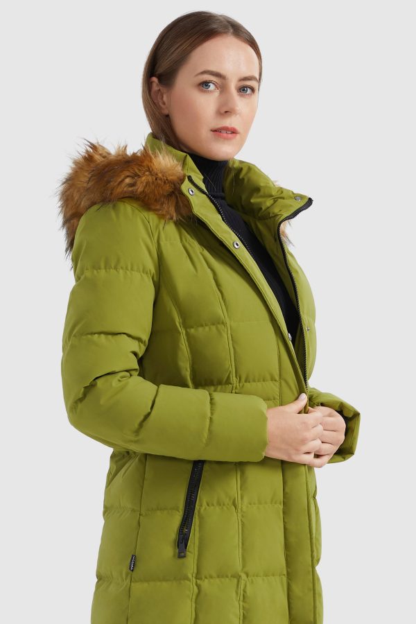 Solid Faux Fur Trim Hood Puffer Down Coat - Image 8