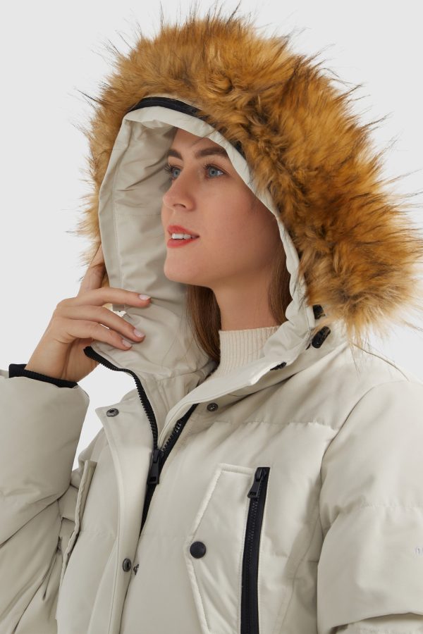 Windproof Puffer Fur Hooded Down Coat - Image 4