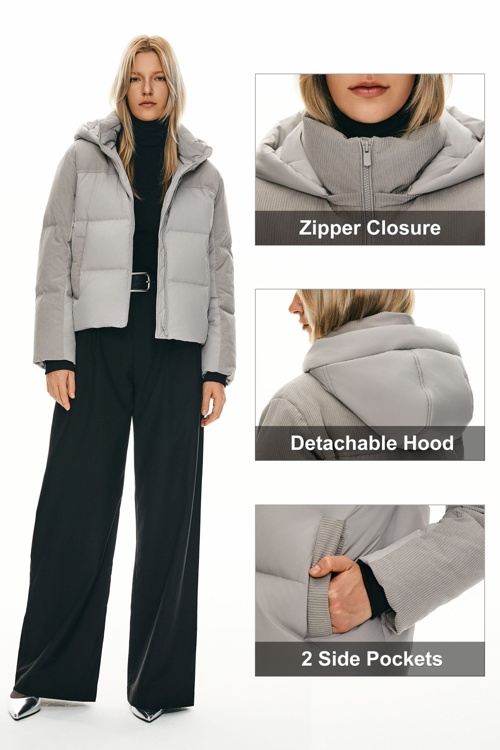 Cropped Down Puffer Jacket Winter Hooded - Image 14