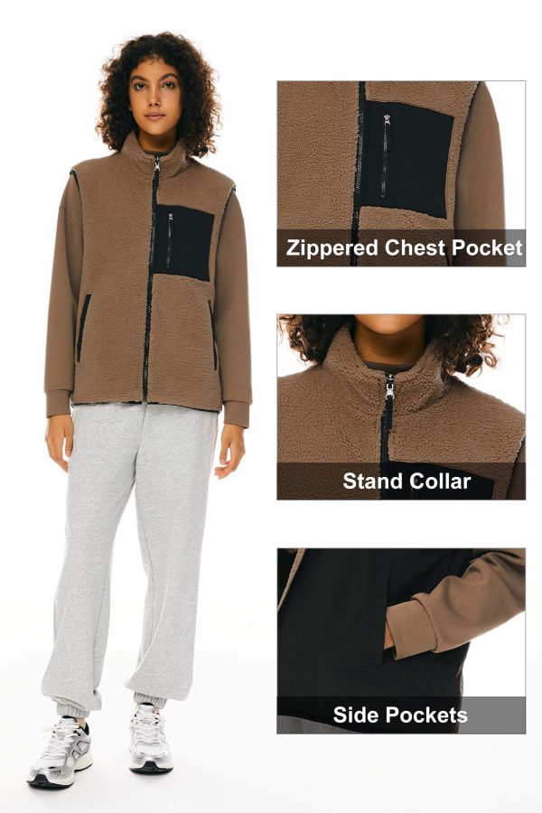 Oversized Fleece Reversible Vest Sherpa with Pockets - Image 24