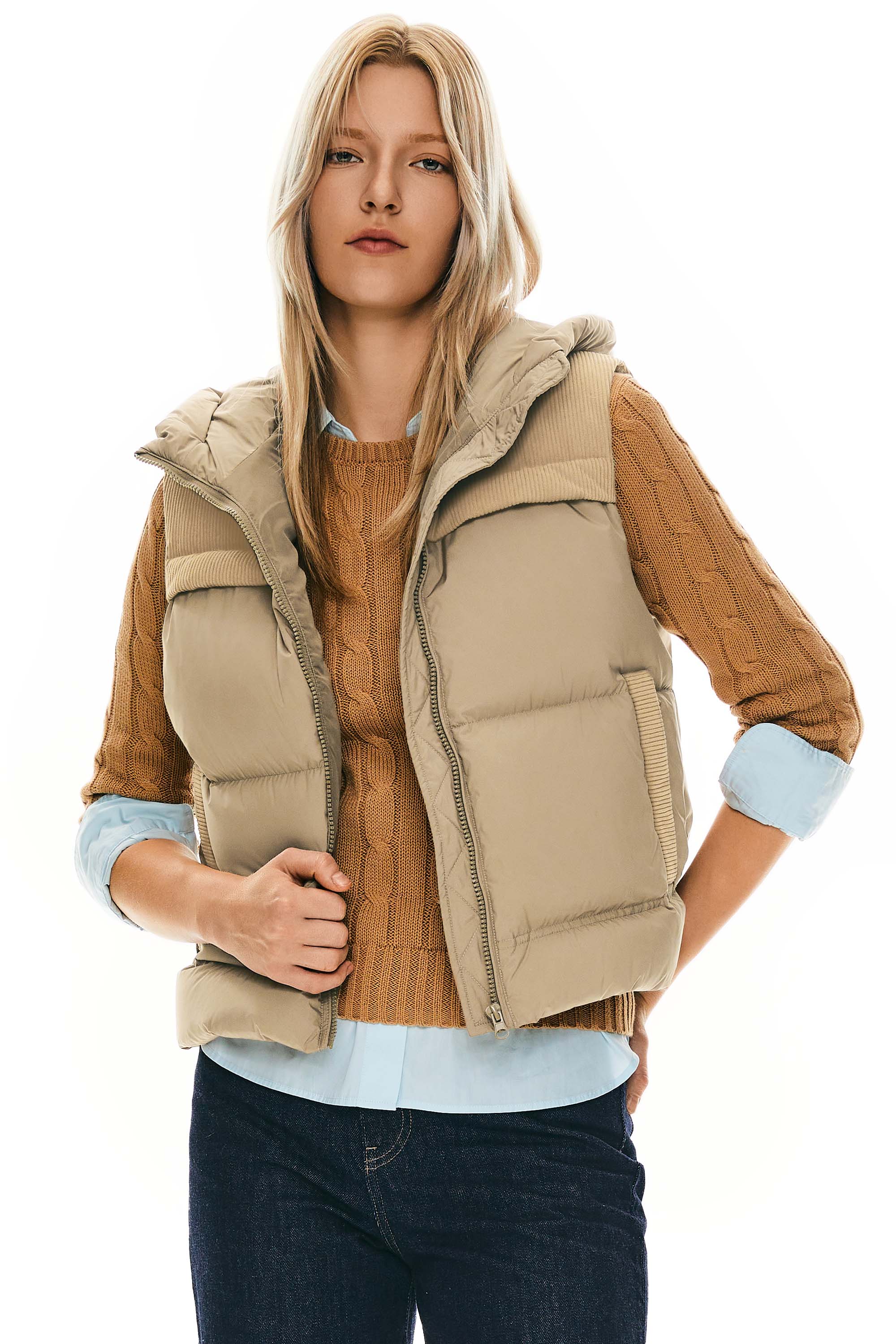 Hooded Puffer Down Vest Cropped Zip Up Lightweight - Image 2