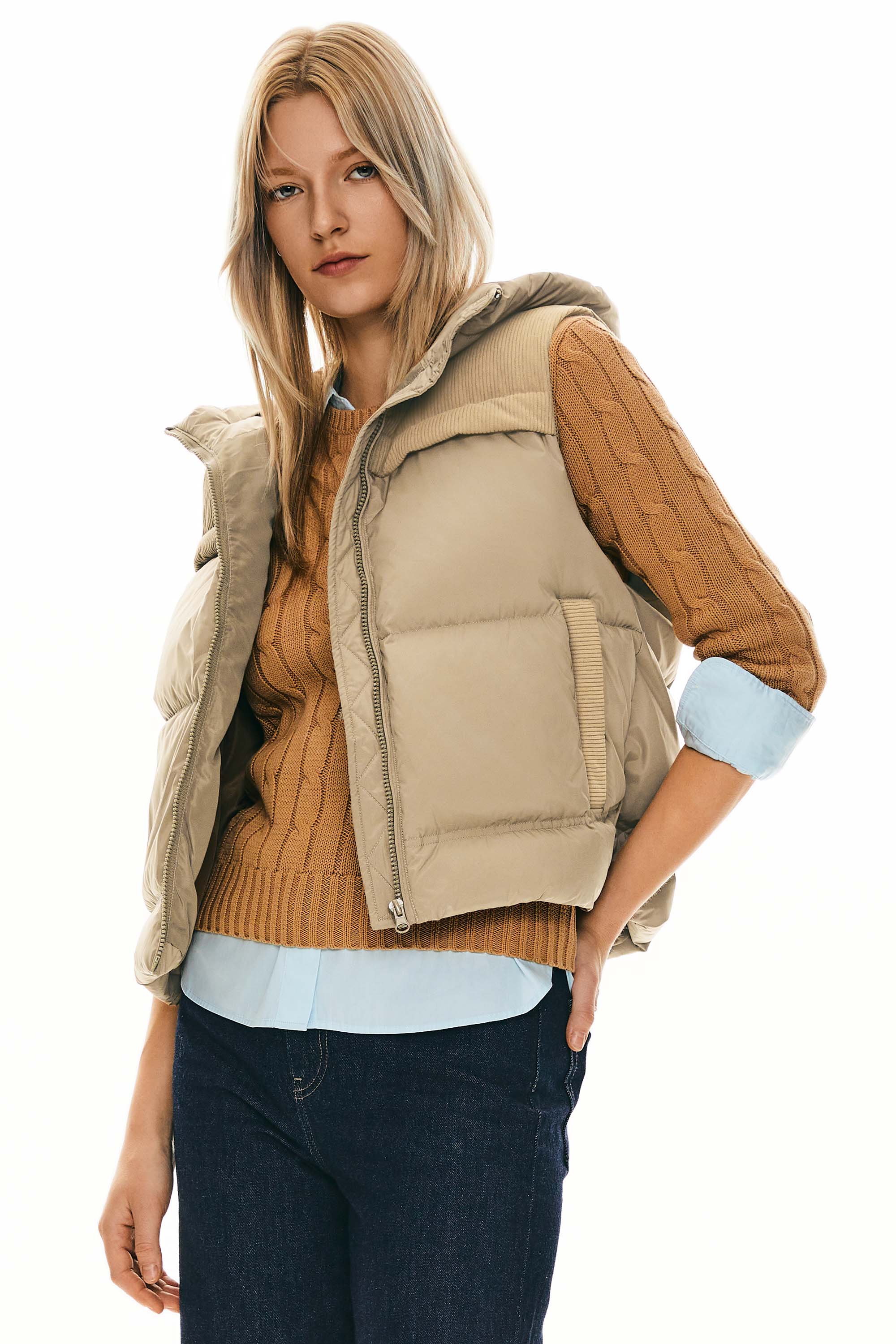 Hooded Puffer Down Vest Cropped Zip Up Lightweight - Image 6