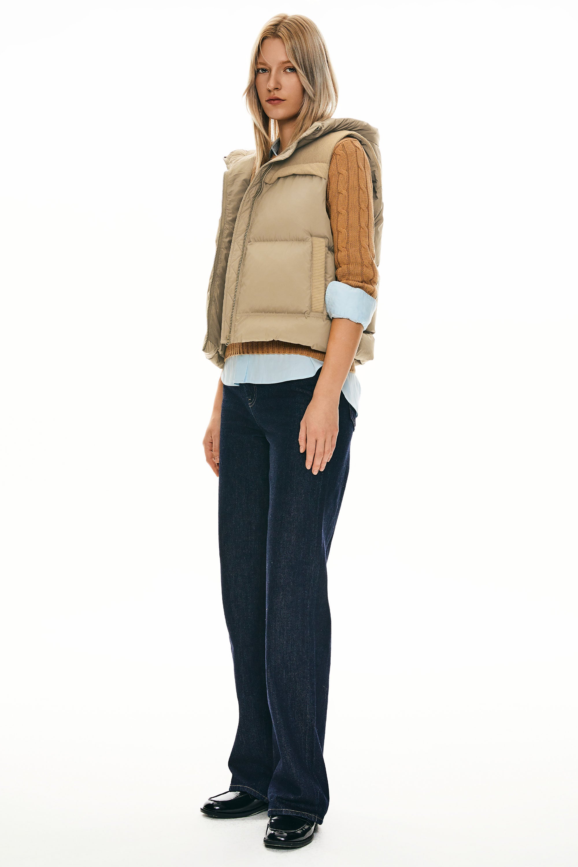 Hooded Puffer Down Vest Cropped Zip Up Lightweight - Image 7
