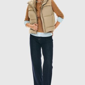 Hooded Puffer Down Vest Cropped Zip Up Lightweight