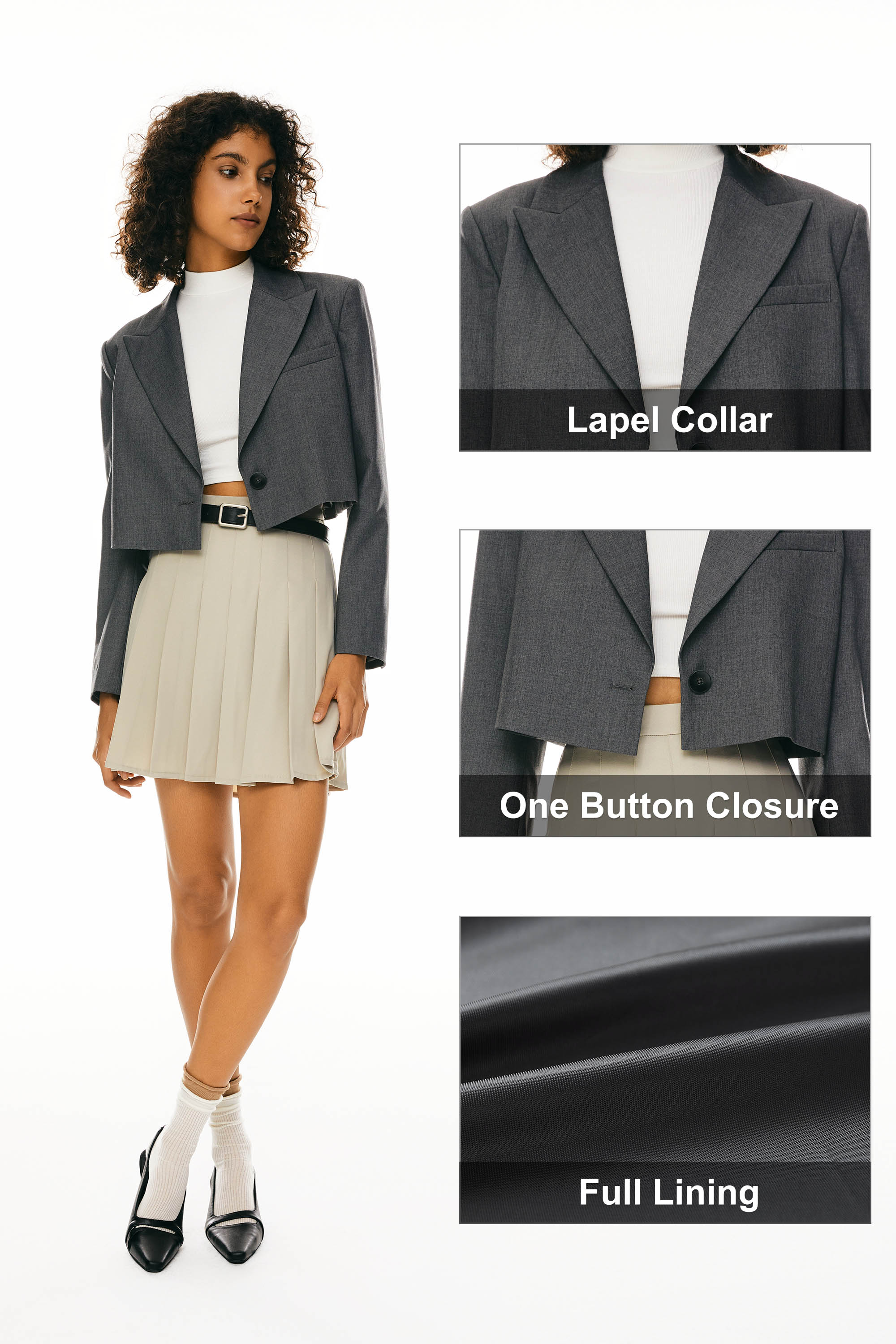 Long Sleeve Cropped Blazer Casual Business - Image 15