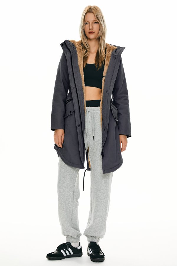 Fleece-Lined Hooded Parka Jacket with Pockets - Image 76