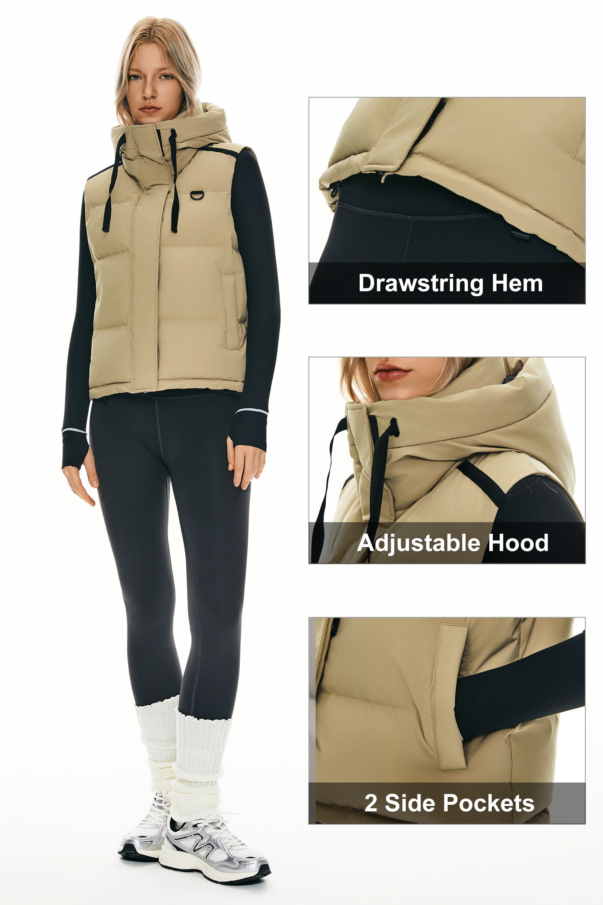 Puffer Down Vest Hooded Cropped Zip Up - Image 5