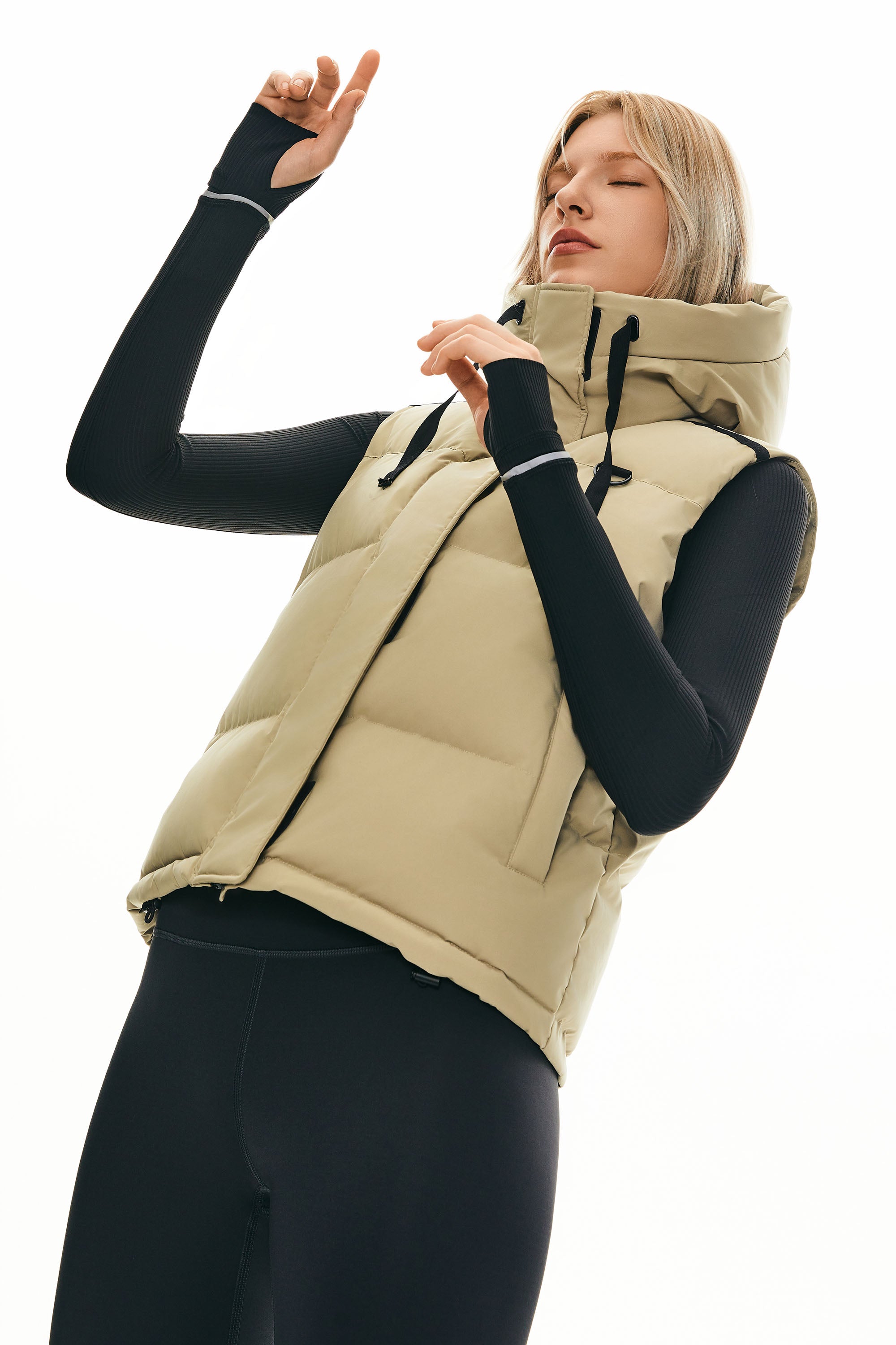 Puffer Down Vest Hooded Cropped Zip Up - Image 3