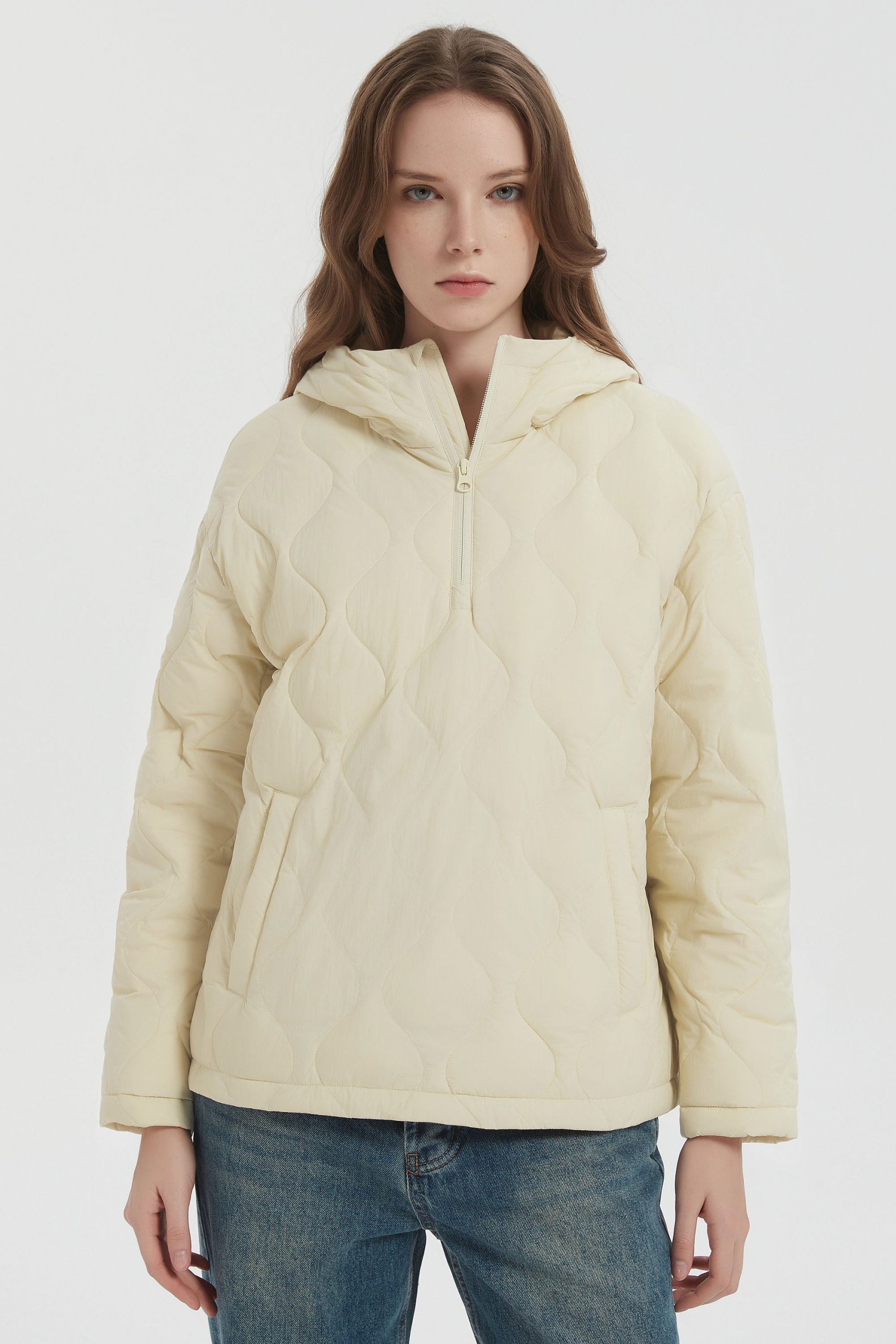 Down Puffer Jacket Half Zip Hoodies Coat - Image 12