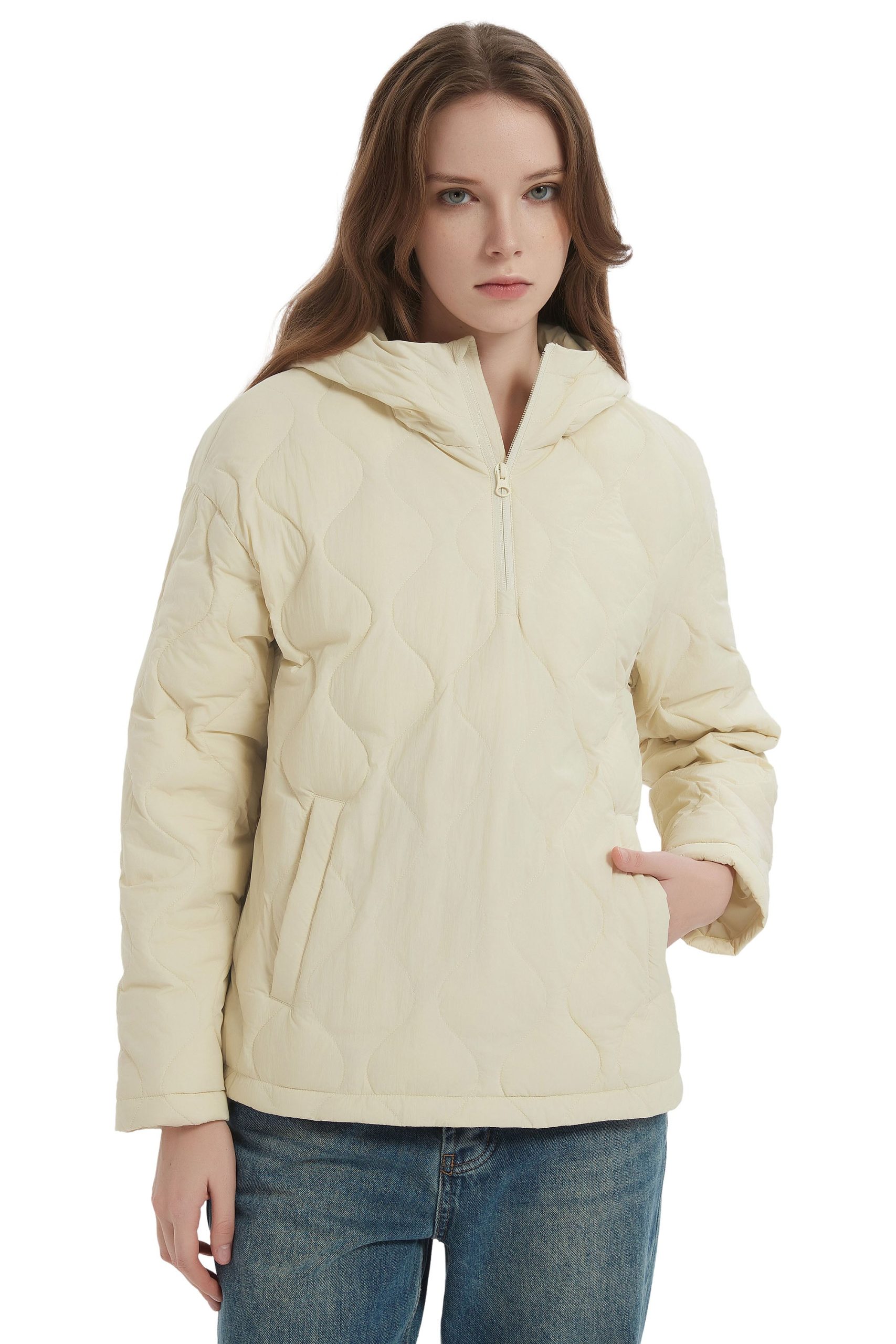 Down Puffer Jacket Half Zip Hoodies Coat - Image 8