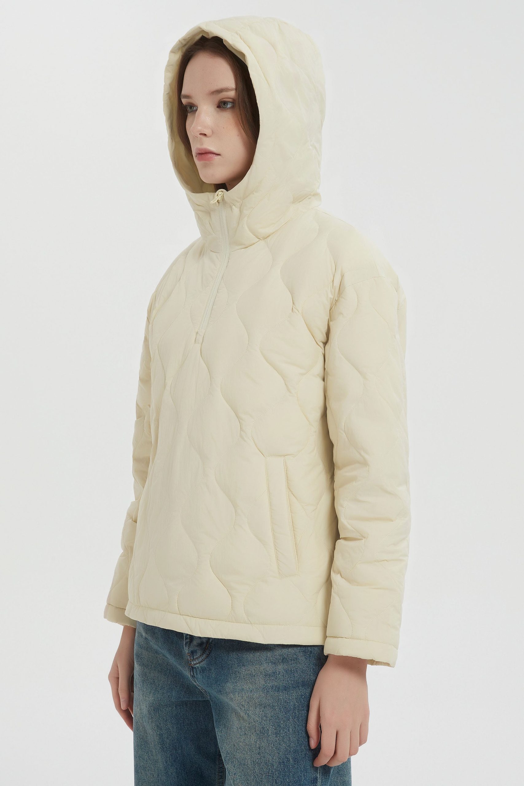 Down Puffer Jacket Half Zip Hoodies Coat - Image 10
