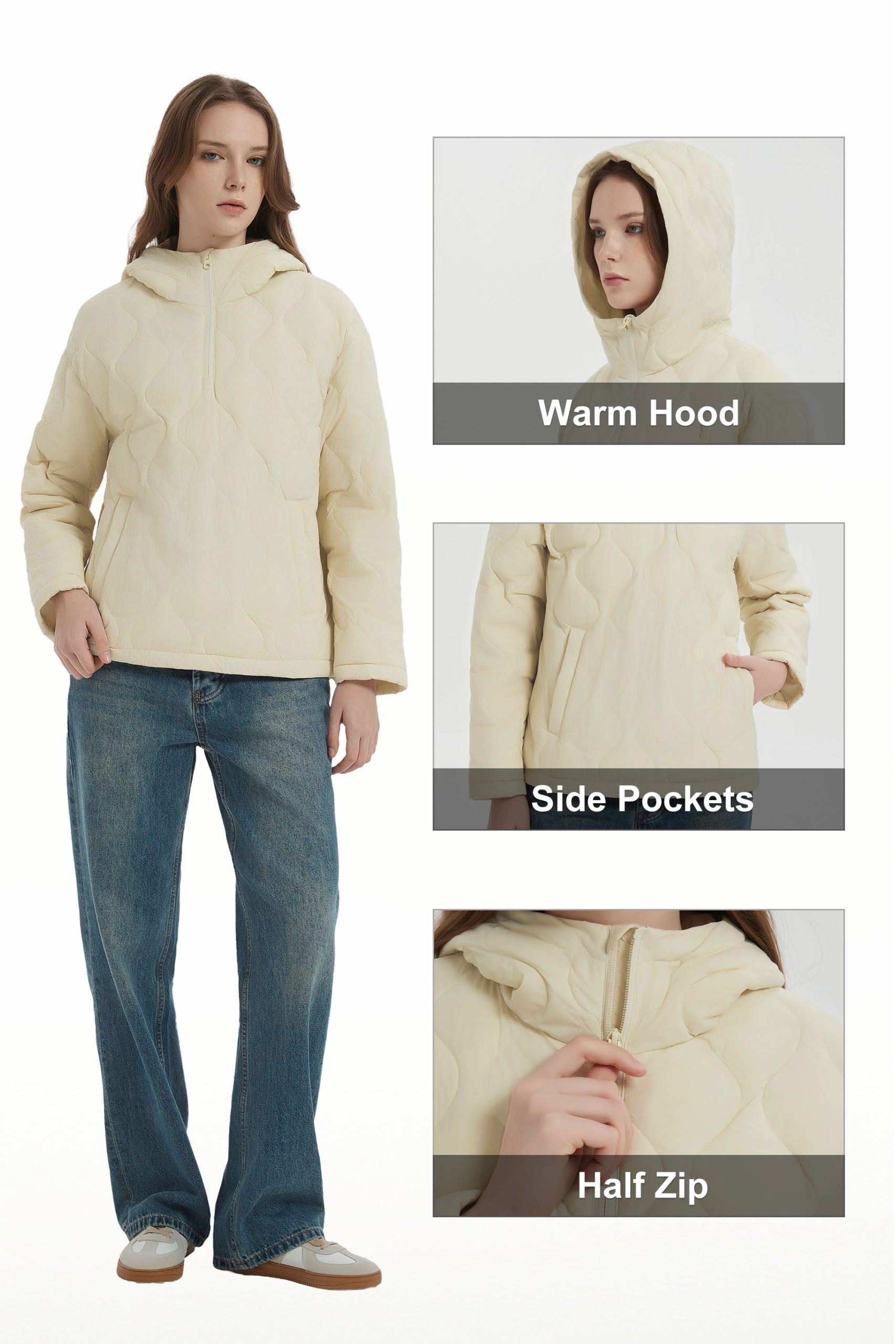 Down Puffer Jacket Half Zip Hoodies Coat - Image 11