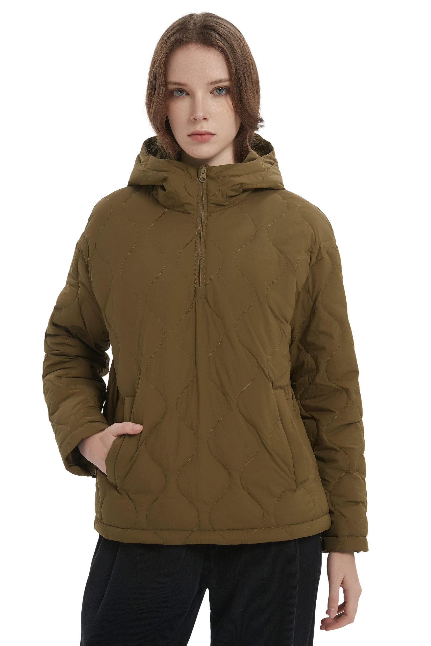 Down Puffer Jacket Half Zip Hoodies Coat - Image 2